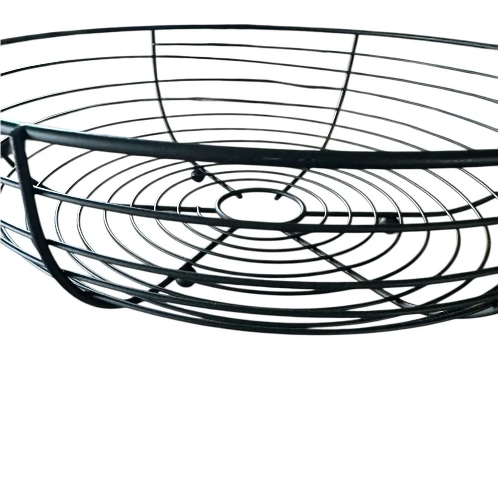 Modern Cottage Matte Black Iron Centerpiece Tabletop Basket Round Like New